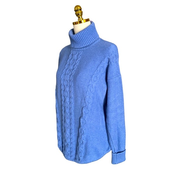 LL BEAN | Women’s Cotton Fisherman Cable Knit Turtleneck Sweater in Blue Size L - Picture 4 of 9
